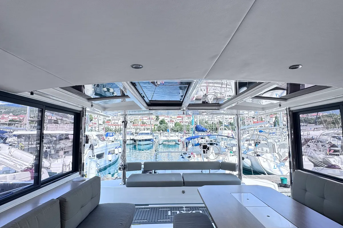 Salon of MY QUEEN, a Bali 4.6 catamaran at Novi Vinodolski, Croatia