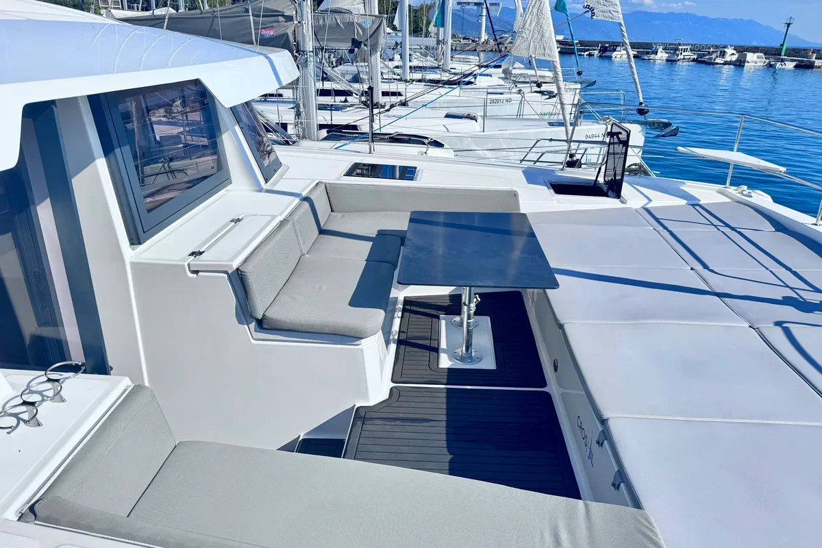 Deck of MY QUEEN, a Bali 4.6 catamaran at Novi Vinodolski, Croatia