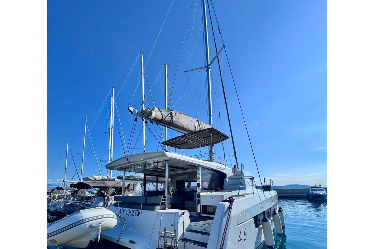 Exterior view of MY QUEEN, a Bali 4.6 catamaran at Novi Vinodolski, Croatia
