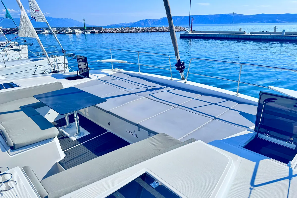 Deck of MY QUEEN, a Bali 4.6 catamaran at Novi Vinodolski, Croatia
