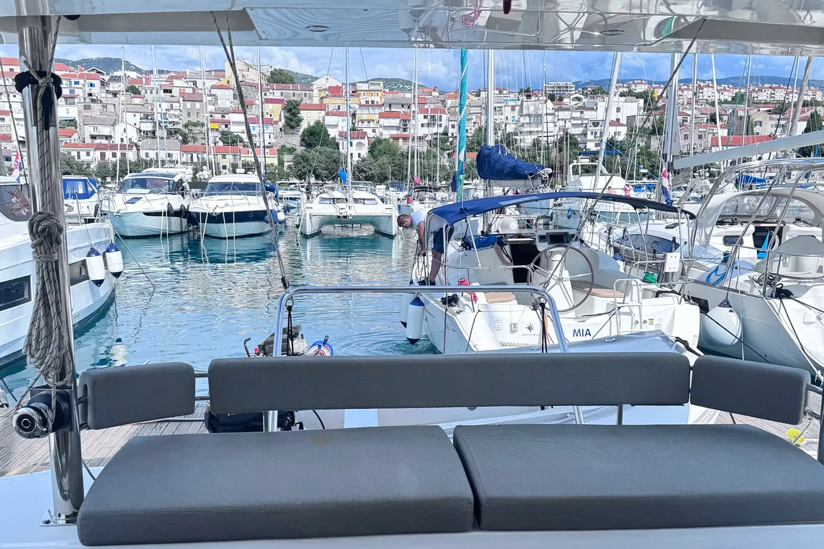 Deck of MY QUEEN, a Bali 4.6 catamaran at Novi Vinodolski, Croatia
