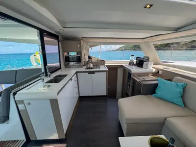 Galley of Déjà Vu, a Fountaine Pajot Isla 40 catamaran at Road Town, British Virgin Islands