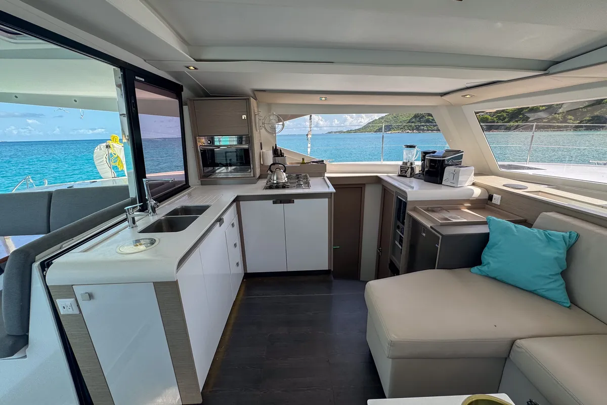 Galley of Déjà Vu, a Fountaine Pajot Isla 40 catamaran at Road Town, British Virgin Islands