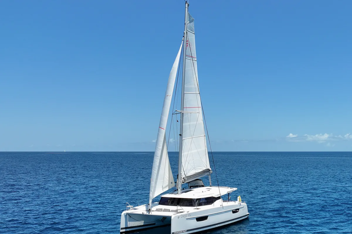 Exterior view of Déjà Vu, a Fountaine Pajot Isla 40 catamaran at Road Town, British Virgin Islands