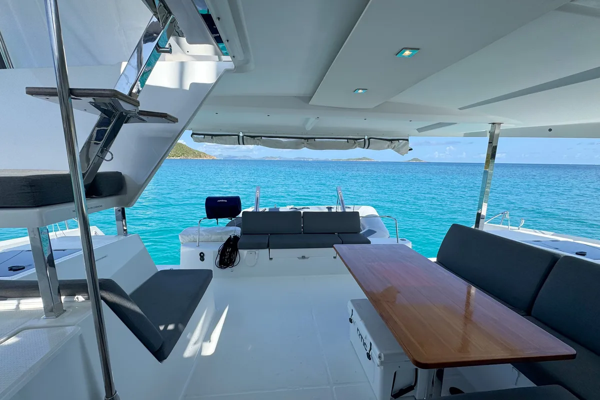 Deck of Déjà Vu, a Fountaine Pajot Isla 40 catamaran at Road Town, British Virgin Islands