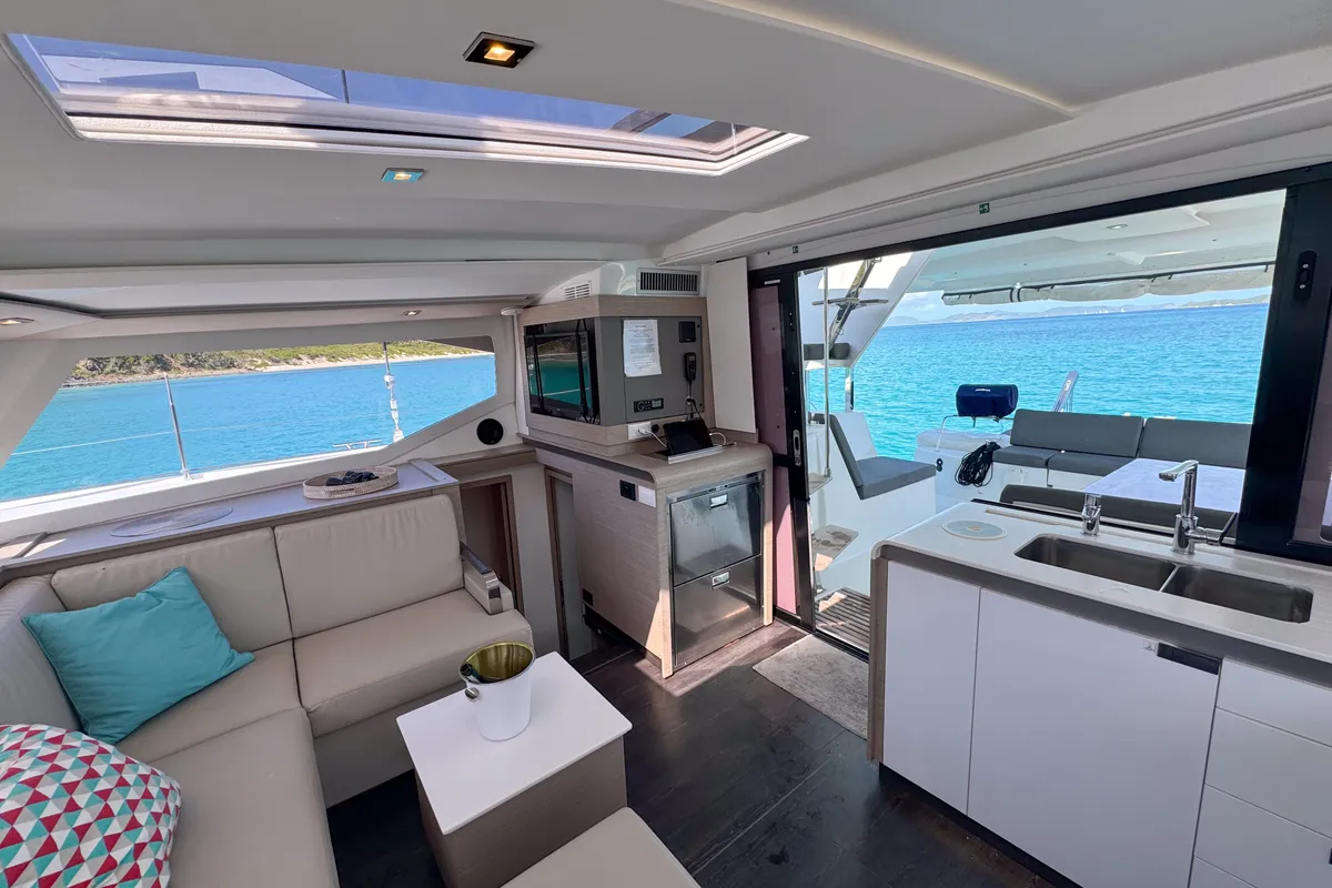 Galley of Déjà Vu, a Fountaine Pajot Isla 40 catamaran at Road Town, British Virgin Islands