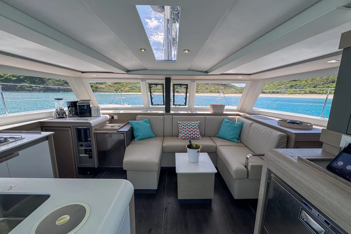 Salon of Déjà Vu, a Fountaine Pajot Isla 40 catamaran at Road Town, British Virgin Islands