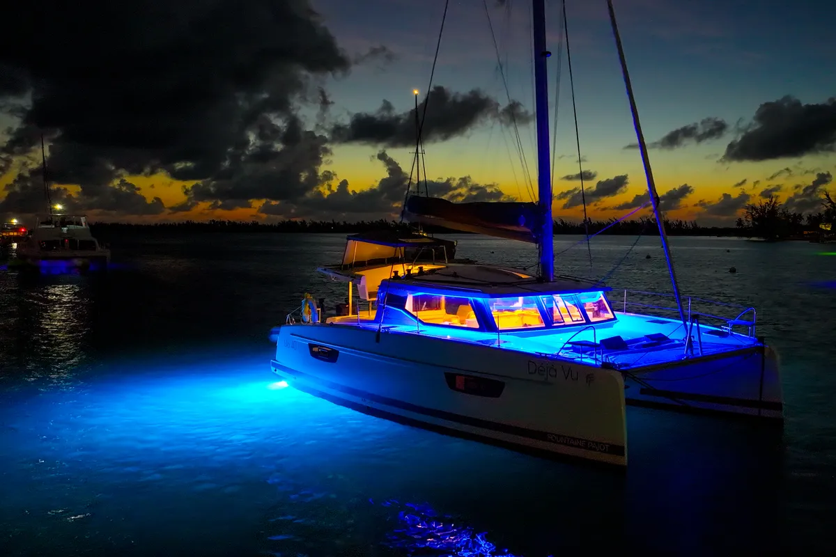 Exterior view of Déjà Vu, a Fountaine Pajot Isla 40 catamaran at Road Town, British Virgin Islands