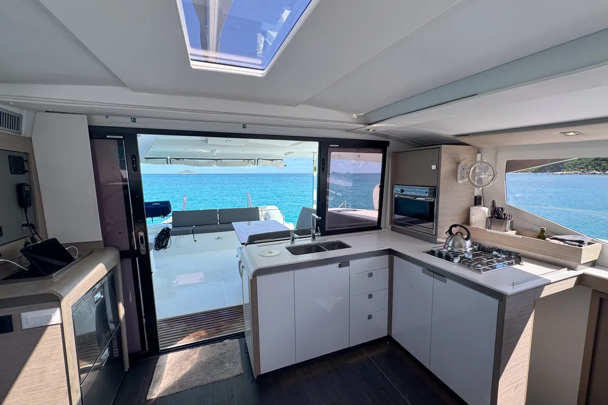 Salon of Déjà Vu, a Fountaine Pajot Isla 40 catamaran at Road Town, British Virgin Islands