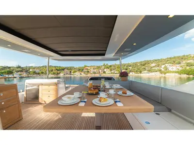 Deck of Kamchatka, a Aventura 50 MY catamaran at Athens, Greece