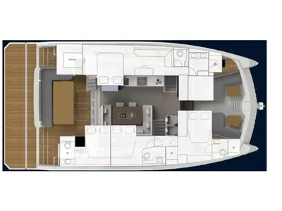 Floor plan of Kamchatka, a Aventura 50 MY catamaran at Athens, Greece
