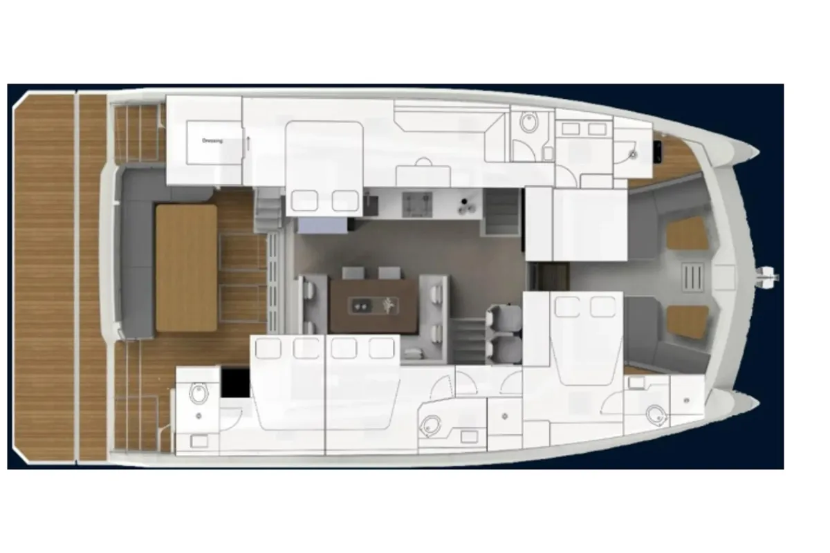 Floor plan of Kamchatka, a Aventura 50 MY catamaran at Athens, Greece