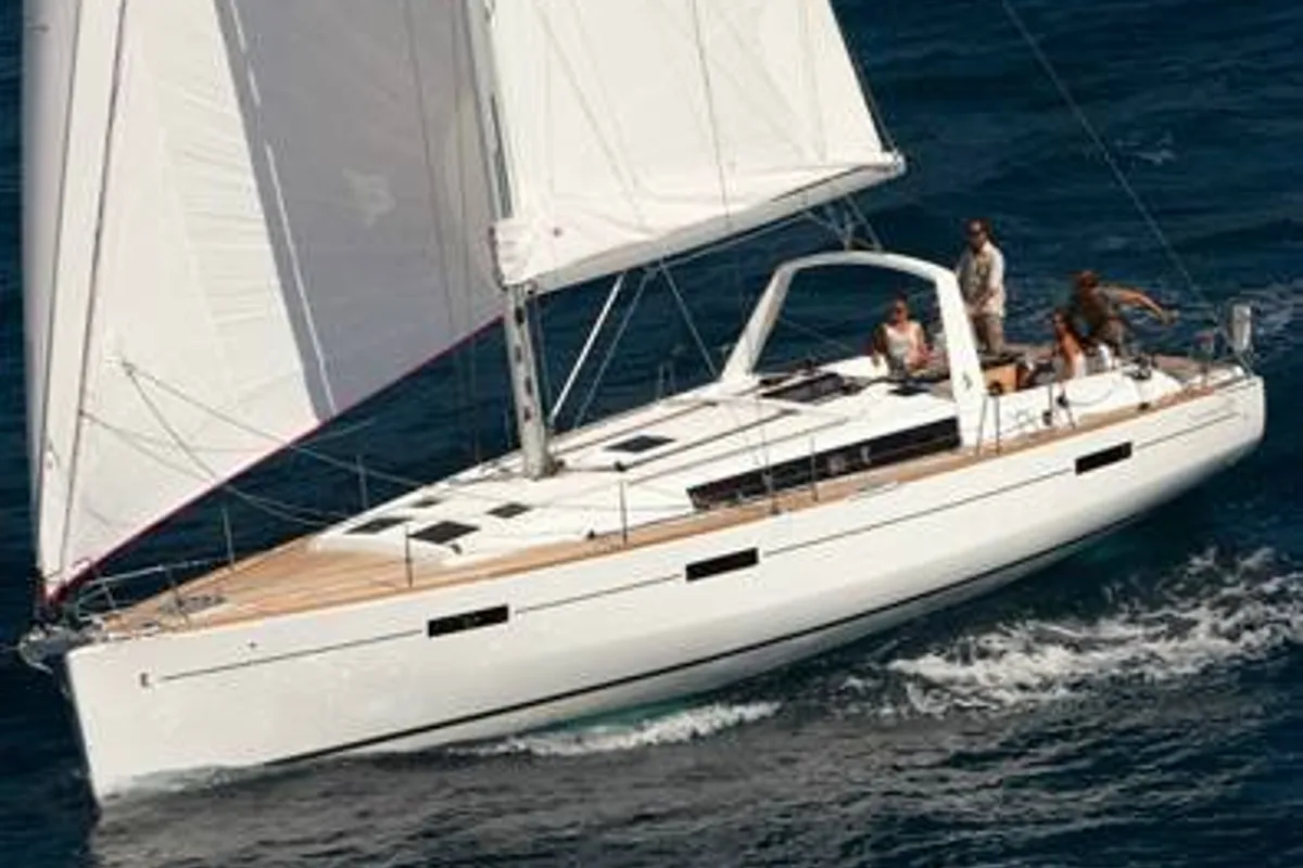 Exterior view of Alfa, a Beneteau Oceanis 45 sailboat at Kontokali, Greece