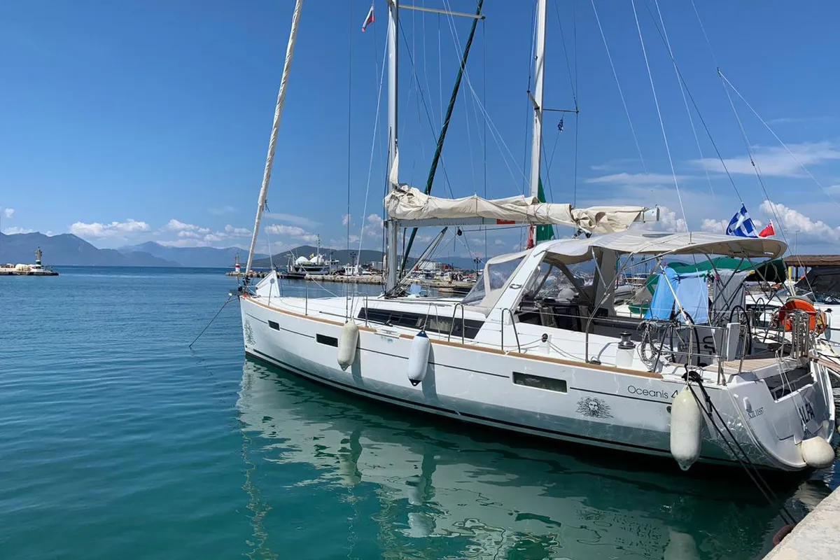 Exterior view of Alfa, a Beneteau Oceanis 45 sailboat at Kontokali, Greece