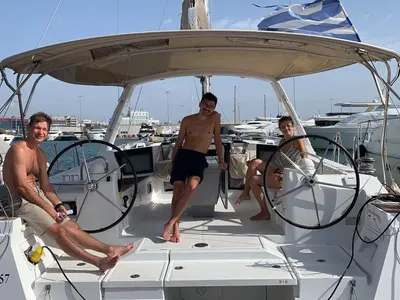 Cockpit of Alfa, a Beneteau Oceanis 45 sailboat at Kontokali, Greece