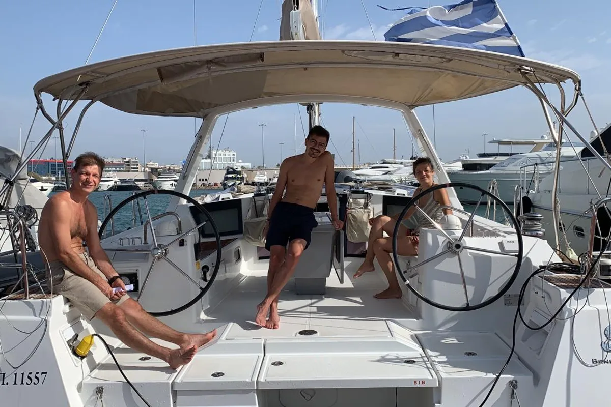 Cockpit of Alfa, a Beneteau Oceanis 45 sailboat at Kontokali, Greece