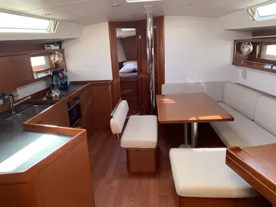 Salon of Alfa, a Beneteau Oceanis 45 sailboat at Kontokali, Greece