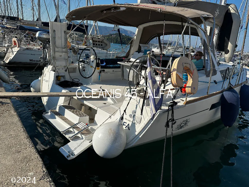 Cockpit of Alfa, a Beneteau Oceanis 45 sailboat at Kontokali, Greece