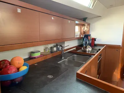 Galley of Alfa, a Beneteau Oceanis 45 sailboat at Kontokali, Greece