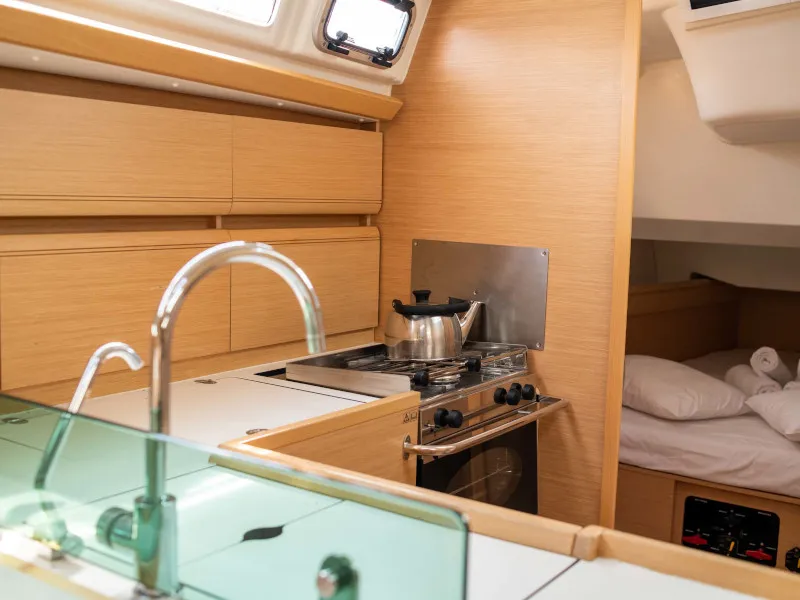 Galley of Maria 1, a Jeanneau Sun Odyssey 449 sailboat at Athens, Greece