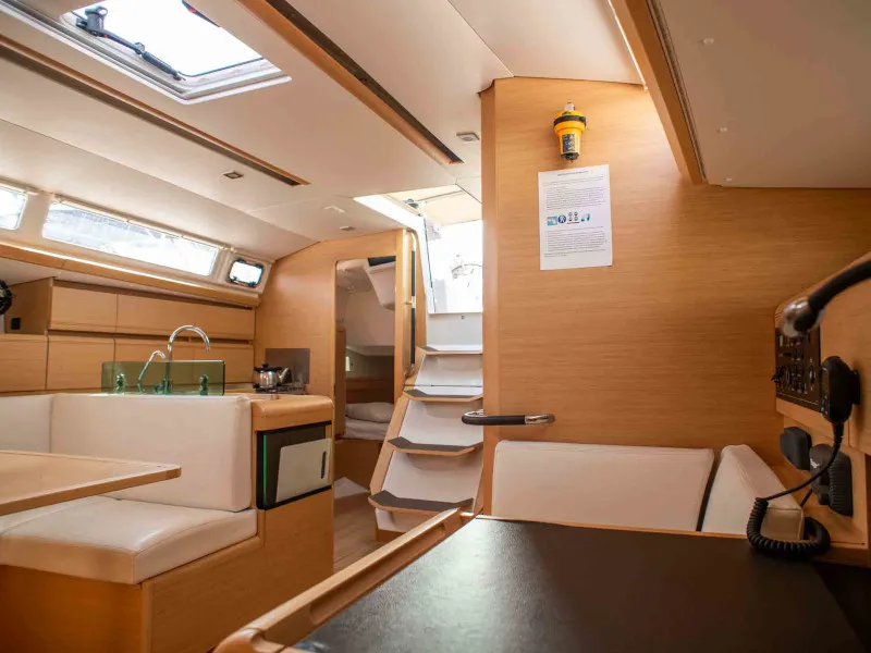 Salon of Maria 1, a Jeanneau Sun Odyssey 449 sailboat at Athens, Greece