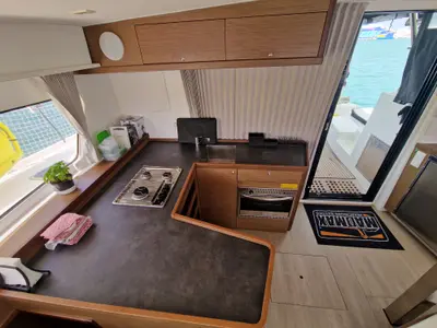Galley of Kireina, a Lagoon 42 catamaran at Portoferraio, Italy