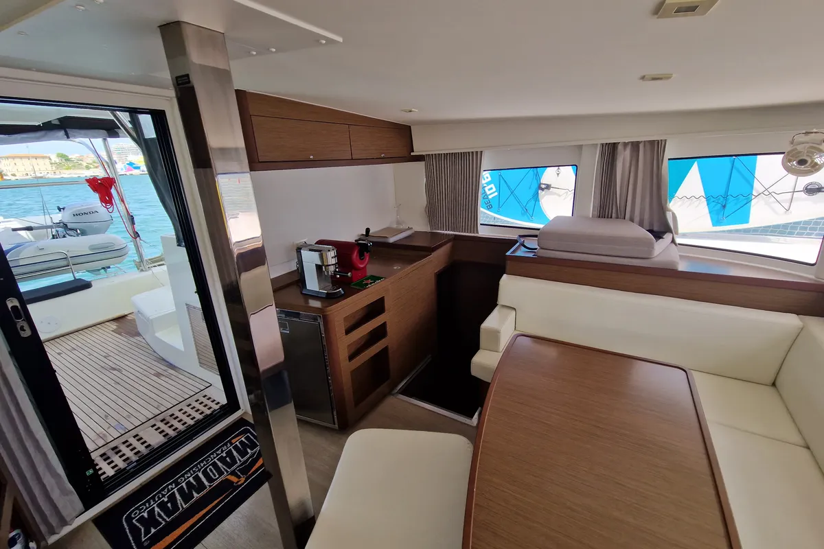 Salon of Kireina, a Lagoon 42 catamaran at Portoferraio, Italy