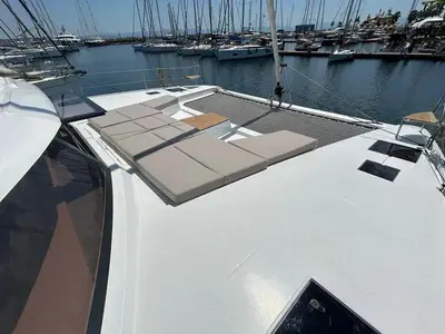 Deck of Beachcomber , a Fountaine Pajot Aura 51 catamaran at Road Town, British Virgin Islands