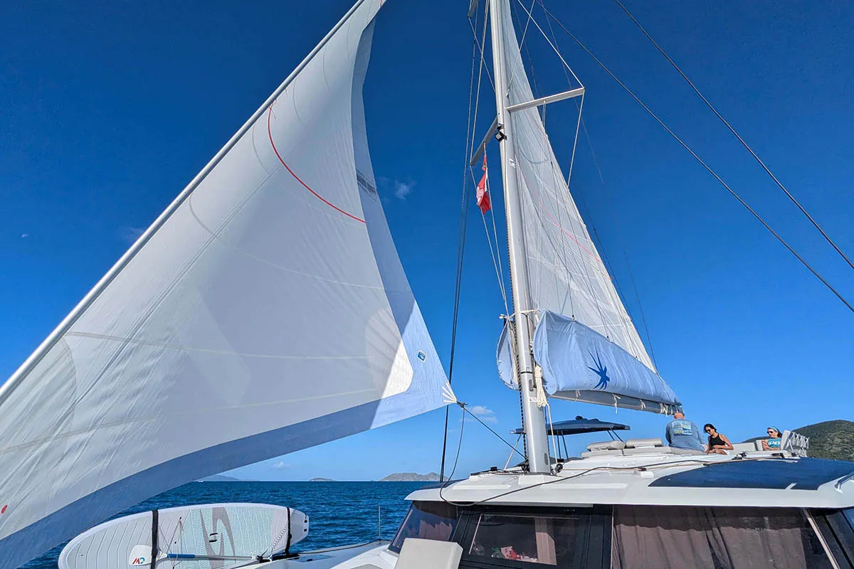 Deck of Beachcomber , a Fountaine Pajot Aura 51 catamaran at Road Town, British Virgin Islands