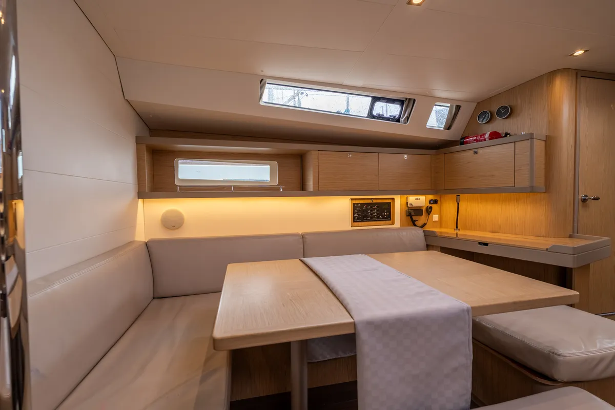Salon of Asteria - Standard line, a Beneteau Oceanis 45 sailboat at Capo d'Orlando, Italy