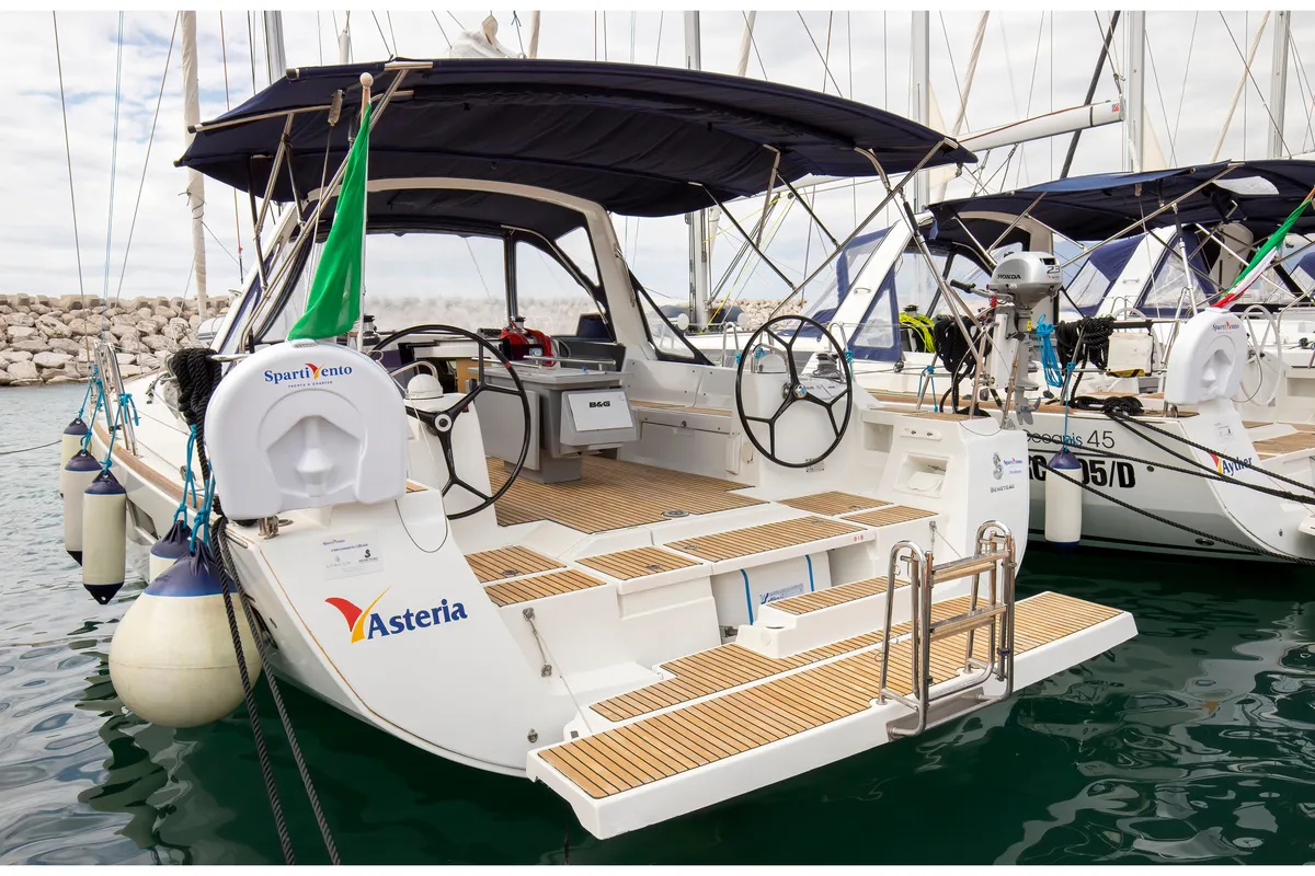 Exterior view of Asteria - Standard line, a Beneteau Oceanis 45 sailboat at Capo d'Orlando, Italy