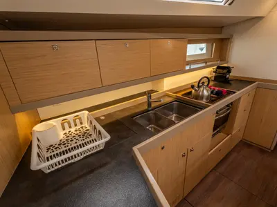 Galley of Asteria - Standard line, a Beneteau Oceanis 45 sailboat at Capo d'Orlando, Italy