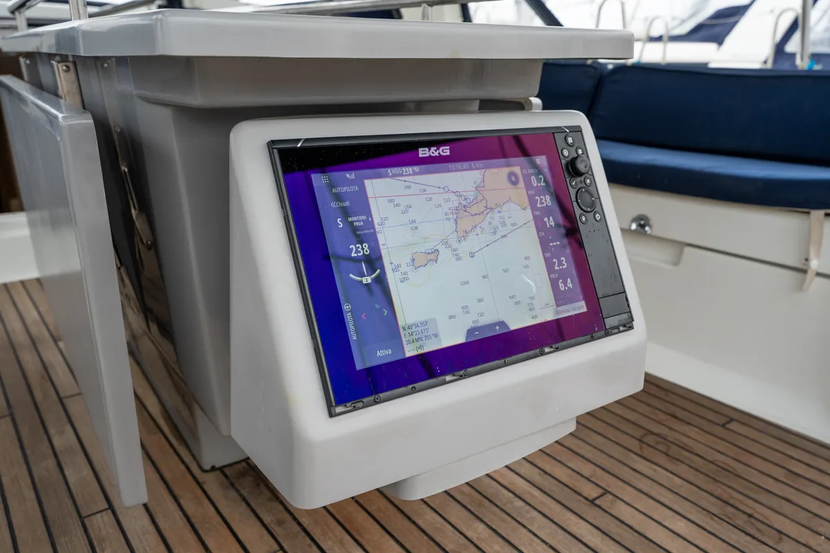 Cockpit of Asteria - Standard line, a Beneteau Oceanis 45 sailboat at Capo d'Orlando, Italy