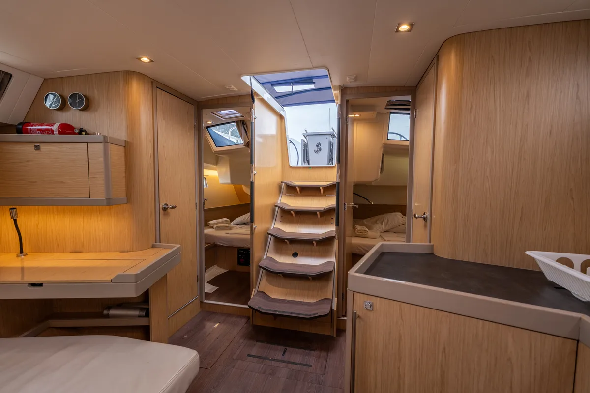 Salon of Asteria - Standard line, a Beneteau Oceanis 45 sailboat at Capo d'Orlando, Italy