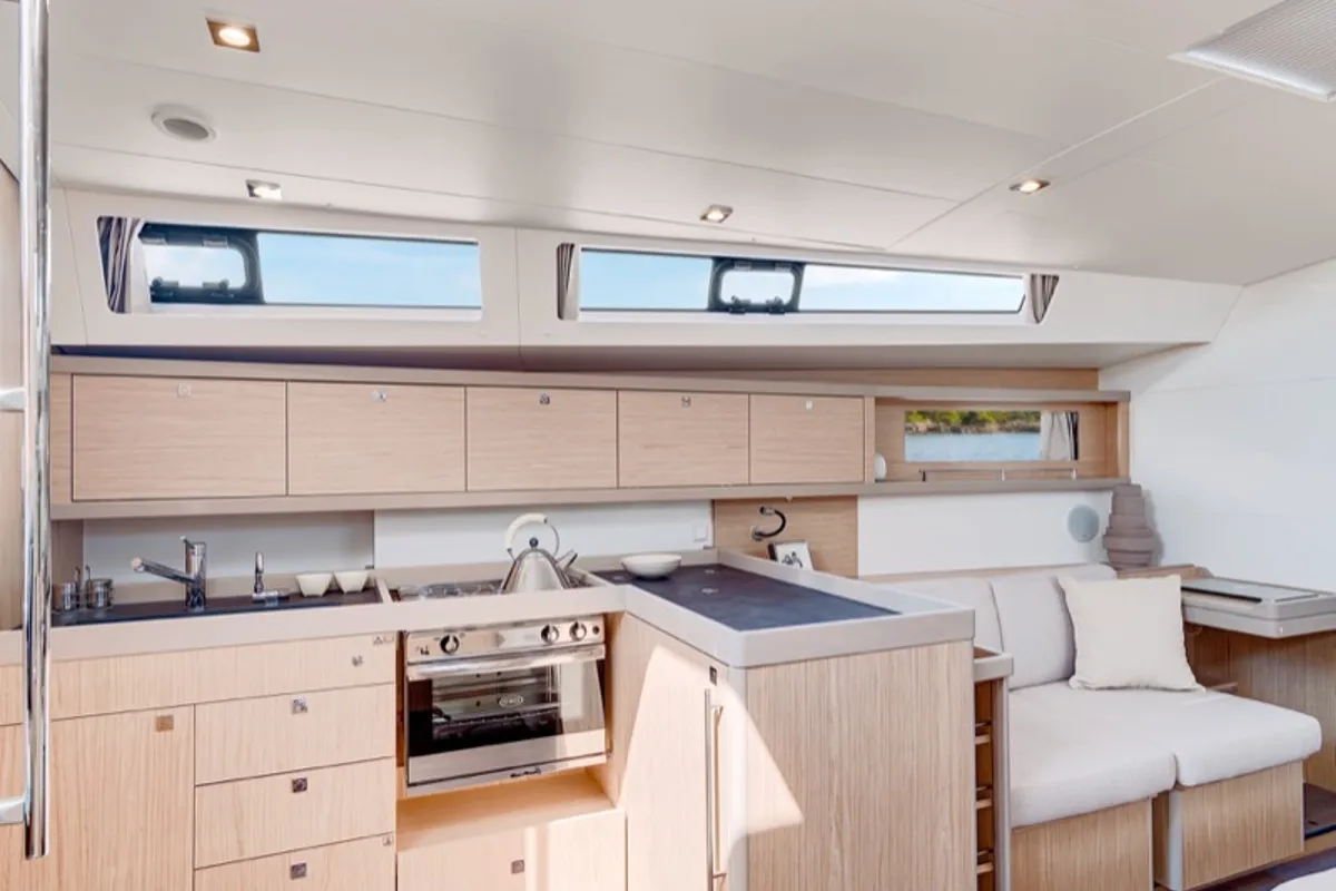 Galley of Asteria - Standard line, a Beneteau Oceanis 45 sailboat at Capo d'Orlando, Italy