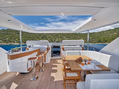 Deck of ALUMINIA TOO, a Azimut Grande 27 motor yacht at Grad Kaštela, Croatia