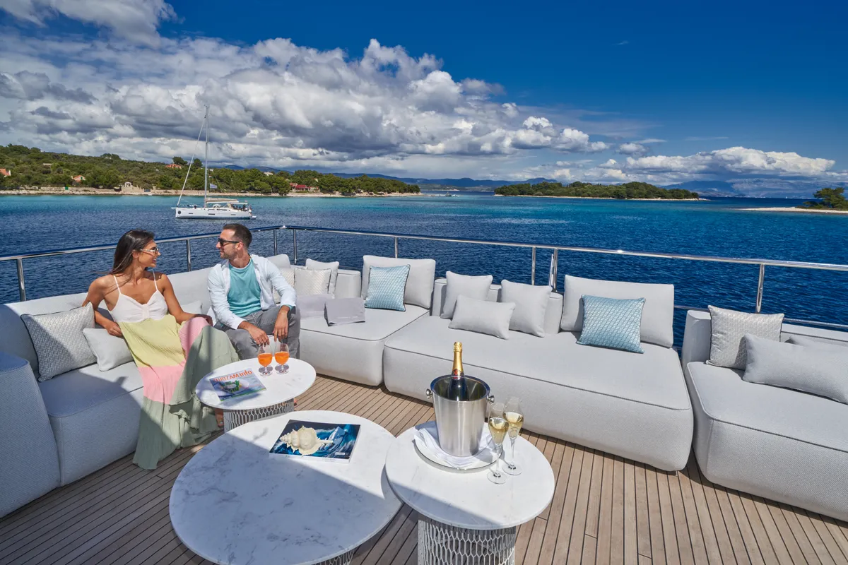Deck of ALUMINIA TOO, a Azimut Grande 27 motor yacht at Grad Kaštela, Croatia