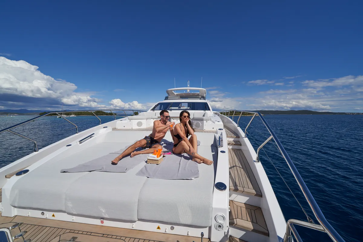 Deck of ALUMINIA TOO, a Azimut Grande 27 motor yacht at Grad Kaštela, Croatia
