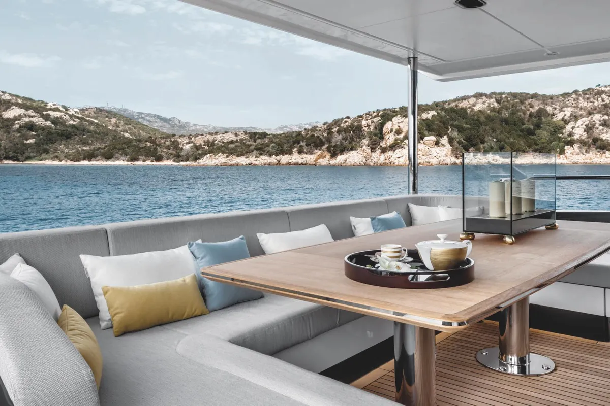 Deck of ALUMINIA TOO, a Azimut Grande 27 motor yacht at Grad Kaštela, Croatia