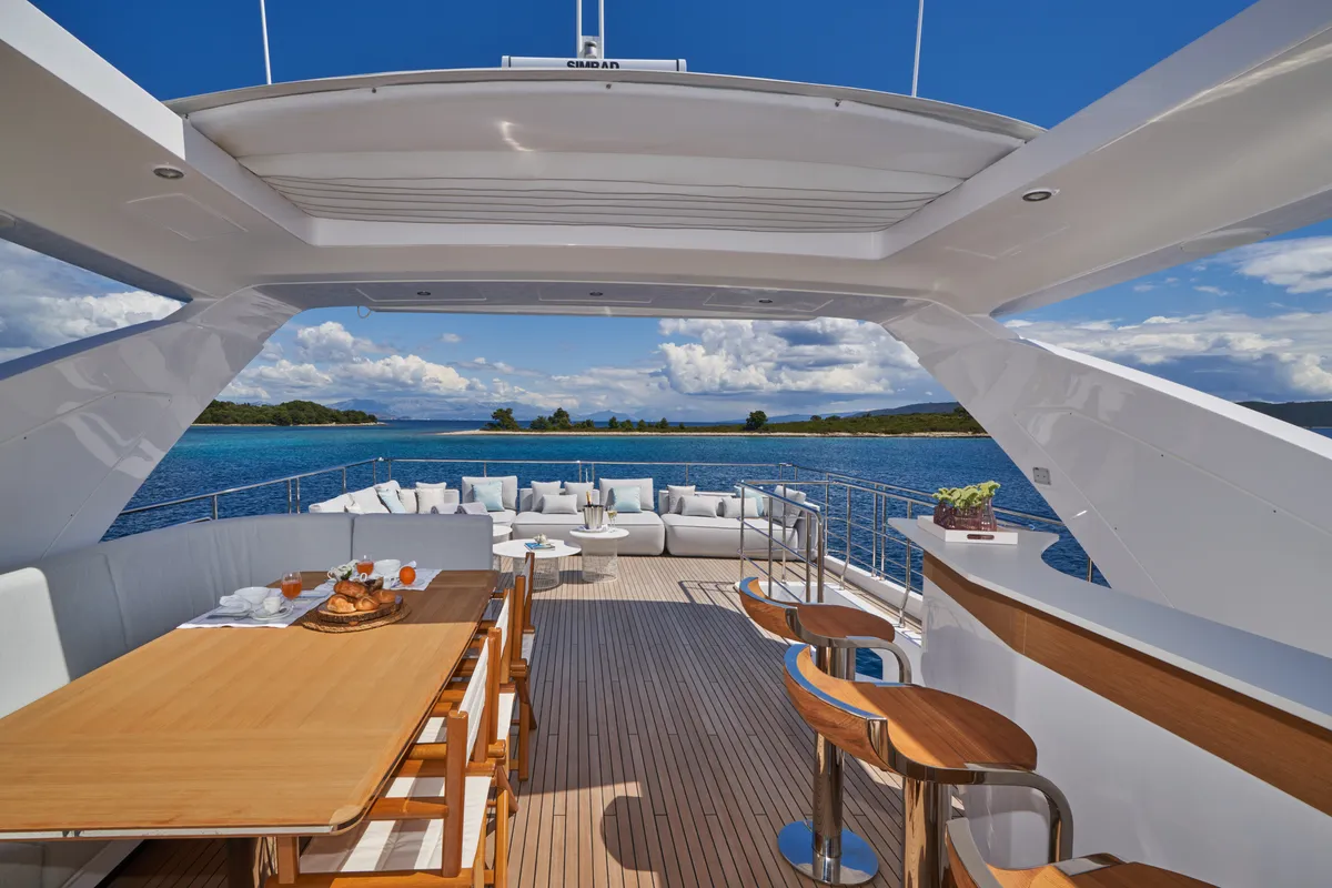Deck of ALUMINIA TOO, a Azimut Grande 27 motor yacht at Grad Kaštela, Croatia