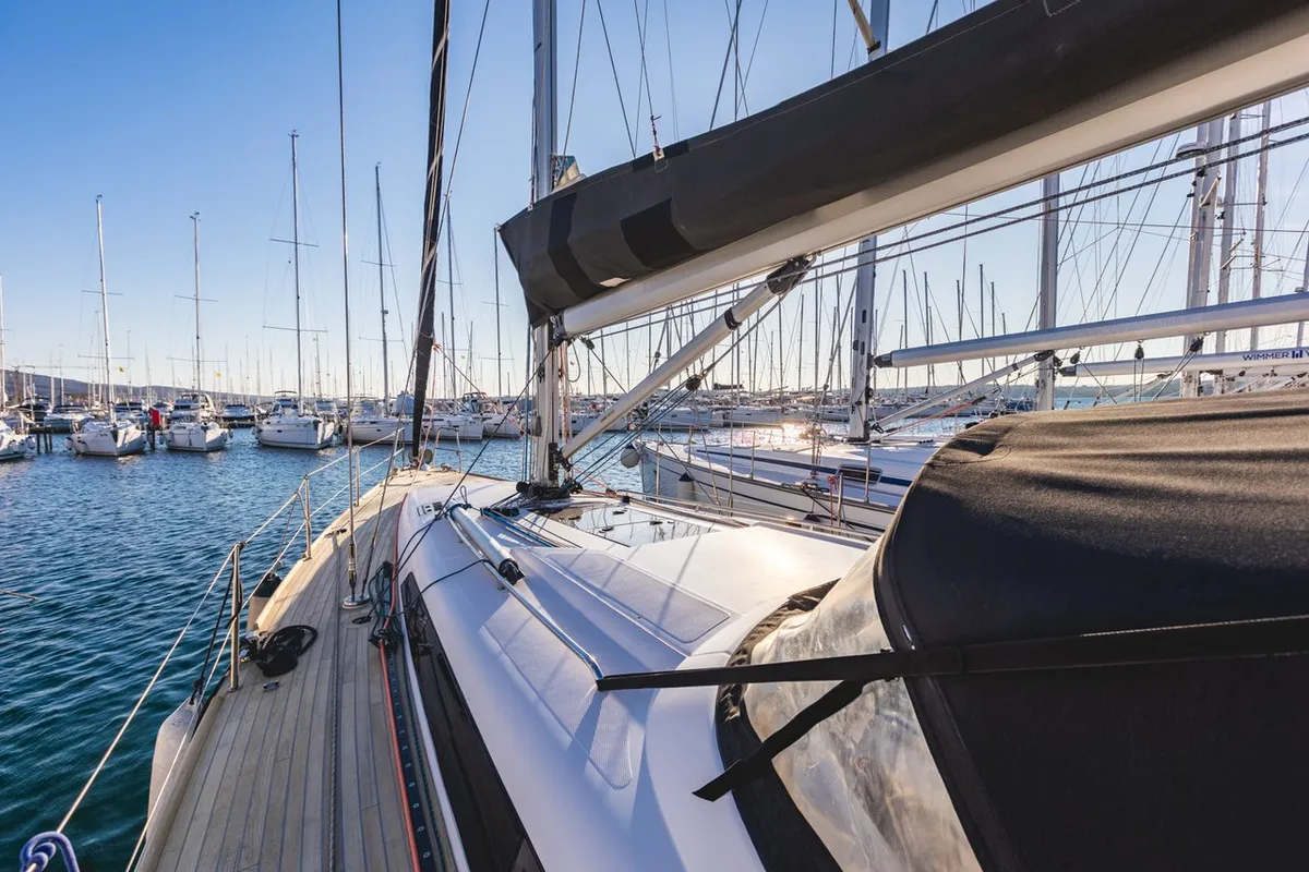 Deck of Istros, a AD Boats Salona 44 sailboat at Punat, Croatia