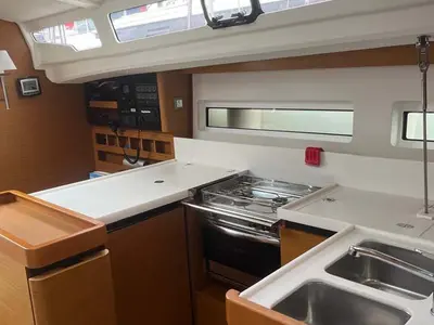 Galley of Musica, a Jeanneau Sun Odyssey 440 sailboat at Castellammare di Stabia, Italy