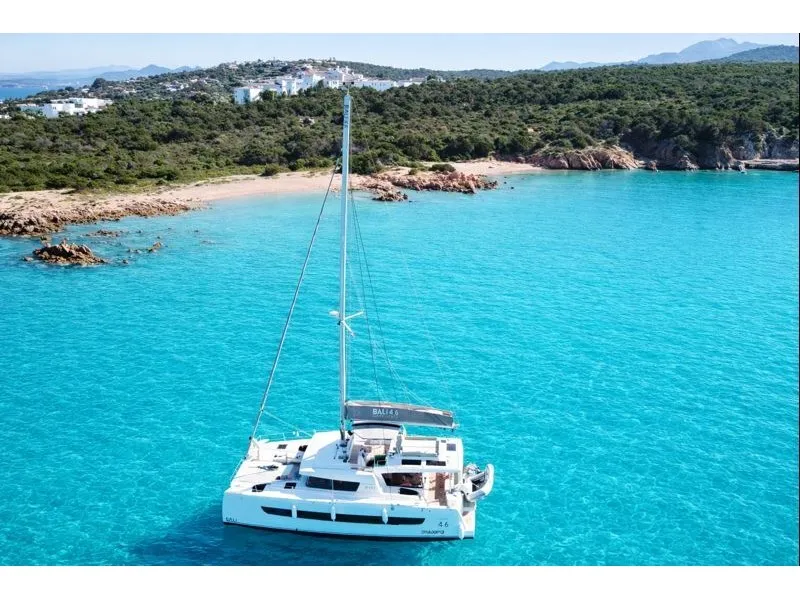 Exterior view of Rendez vous, a Bali 4.6 catamaran at Olbia, Italy