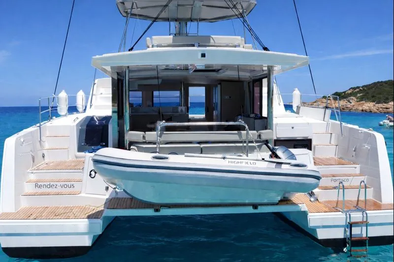 Exterior view of Rendez vous, a Bali 4.6 catamaran at Olbia, Italy