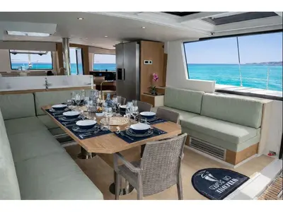 Salon of Rendez vous, a Bali 4.6 catamaran at Olbia, Italy