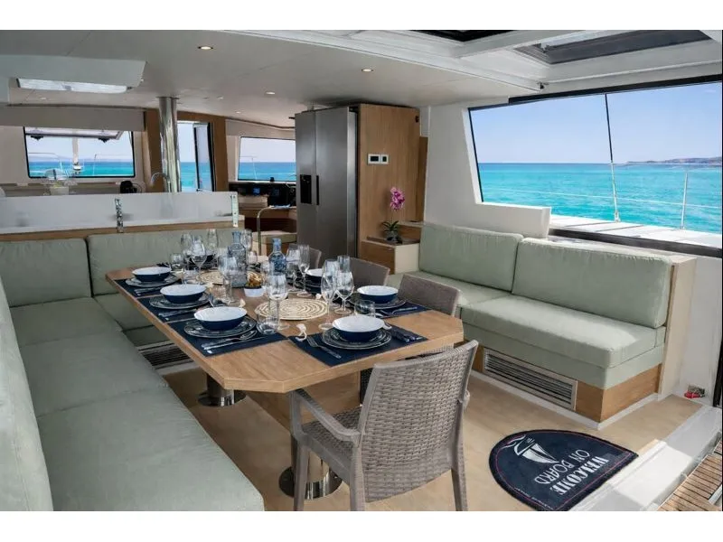 Salon of Rendez vous, a Bali 4.6 catamaran at Olbia, Italy