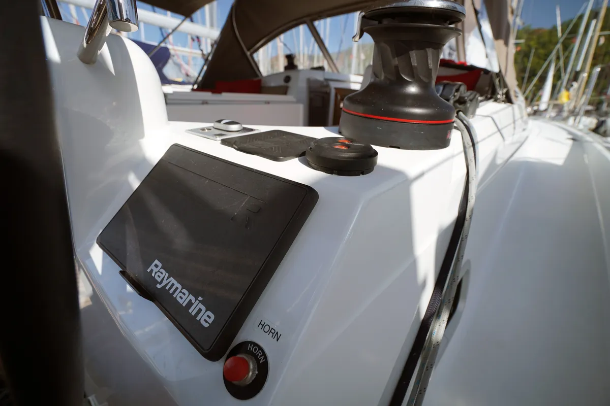Free Me, a Jeanneau Sun Odyssey 410 sailboat at Rhodes, Greece