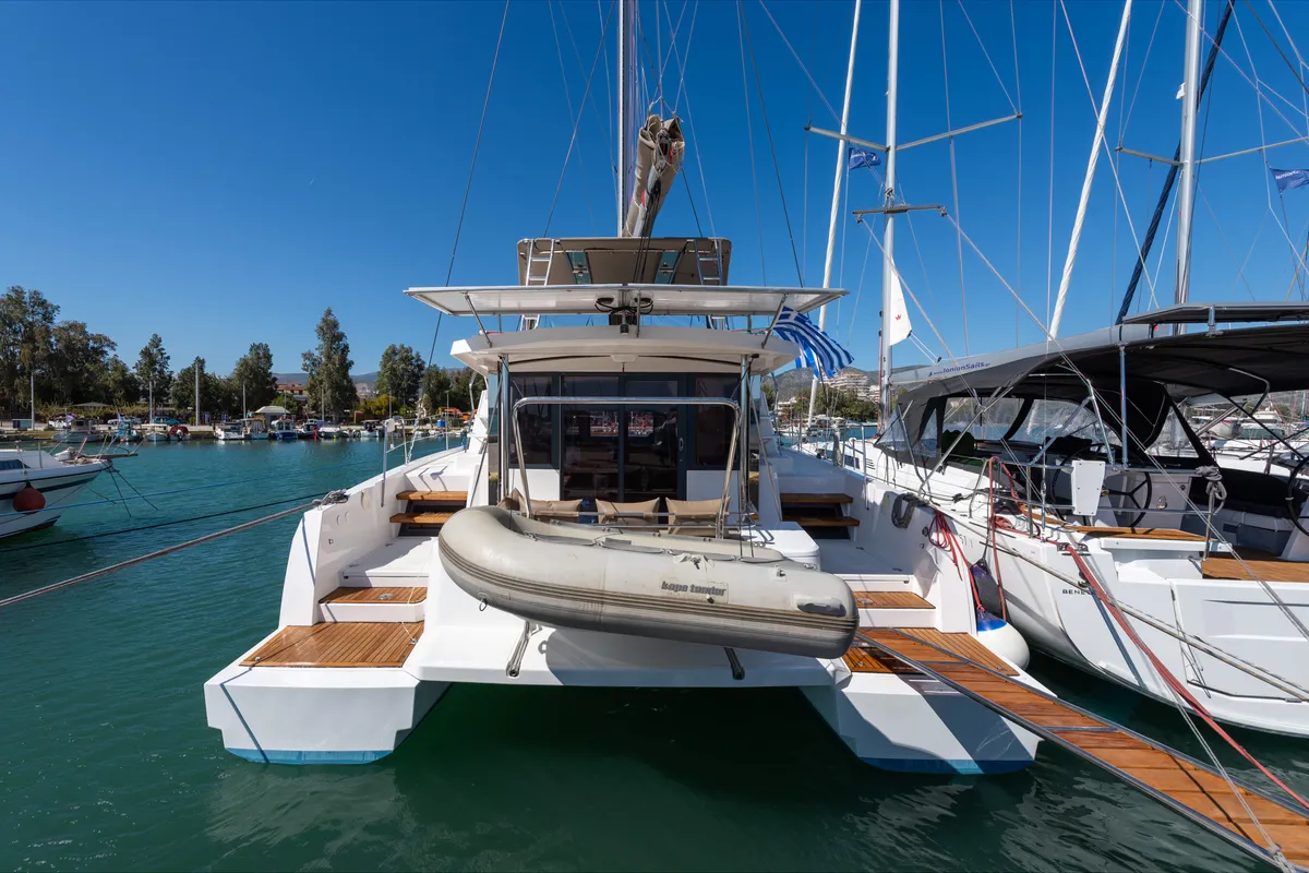 Exterior view of Ramon, a Bali 4.1 catamaran at Municipal Unit of Lefkada, Greece