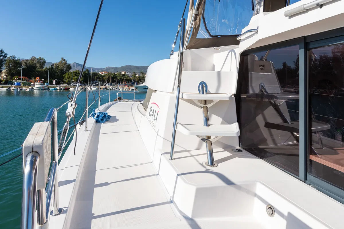 Deck of Ramon, a Bali 4.1 catamaran at Municipal Unit of Lefkada, Greece