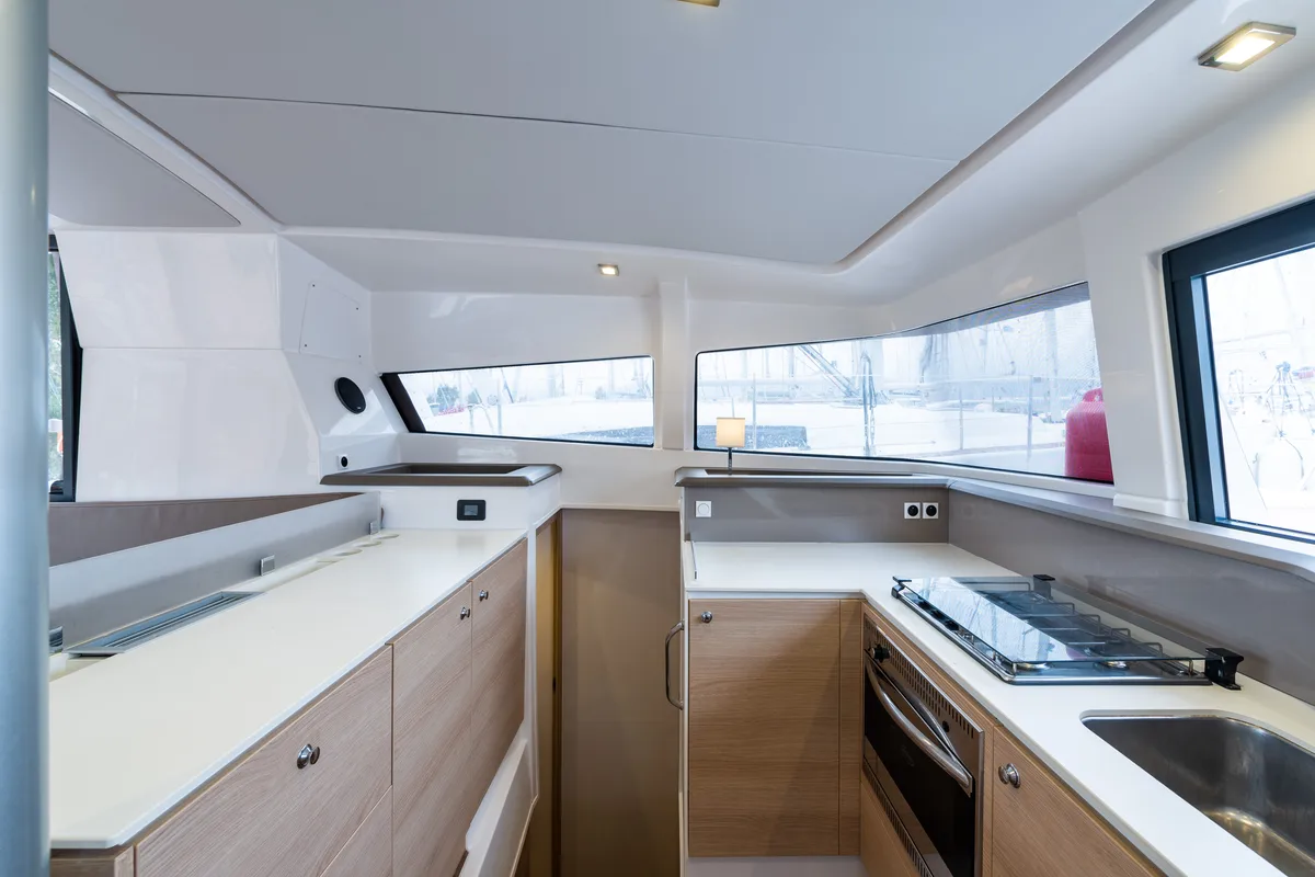 Galley of Ramon, a Bali 4.1 catamaran at Municipal Unit of Lefkada, Greece